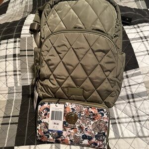 Vera Bradley Sage Essential Compact Backpack and Floral Sage Wallet NWT